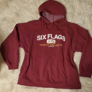 90s maroon Six Flags Great America hooded sweatshirt